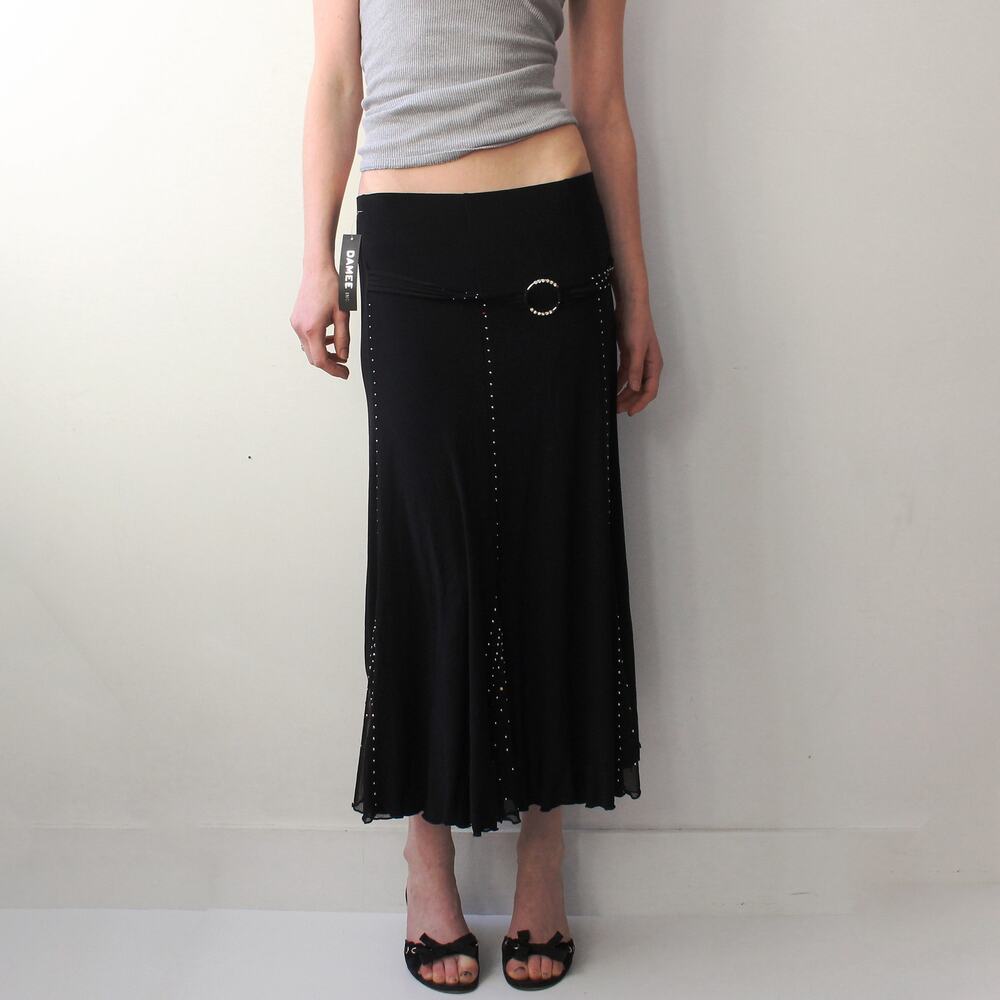 Y2K Black Glam Midi Skirt by Damee